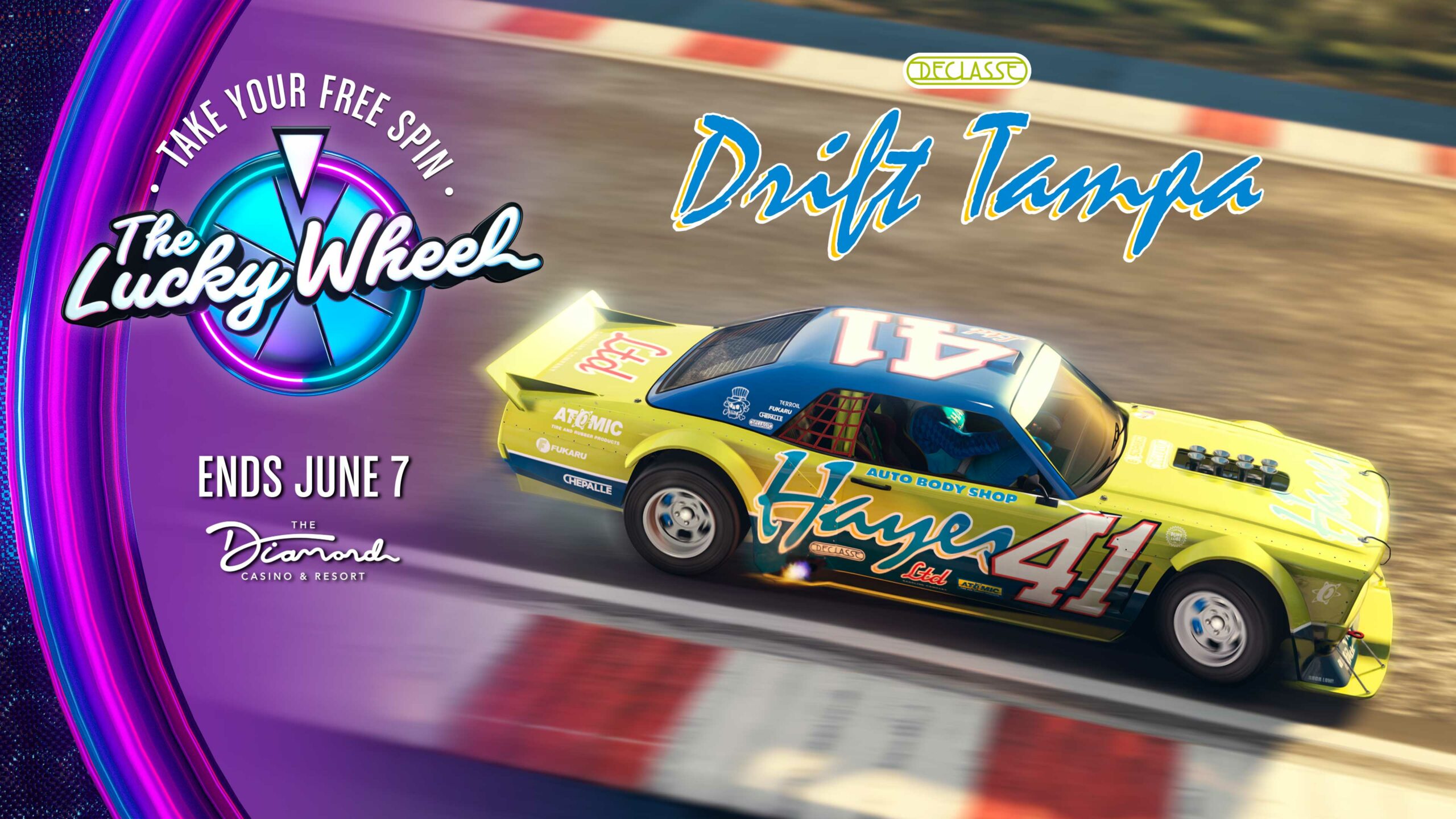 Pôster da Roda da Fortuna do Cassino Diamond com o Declasse Drift Tampa