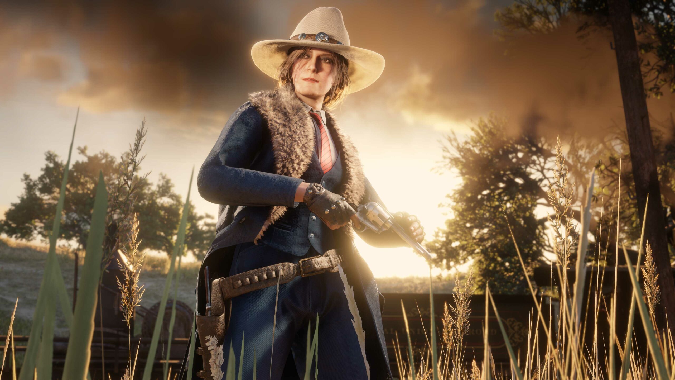 Imagem de um personagem de Red Dead Online vestindo o traje inspirado na comunidade