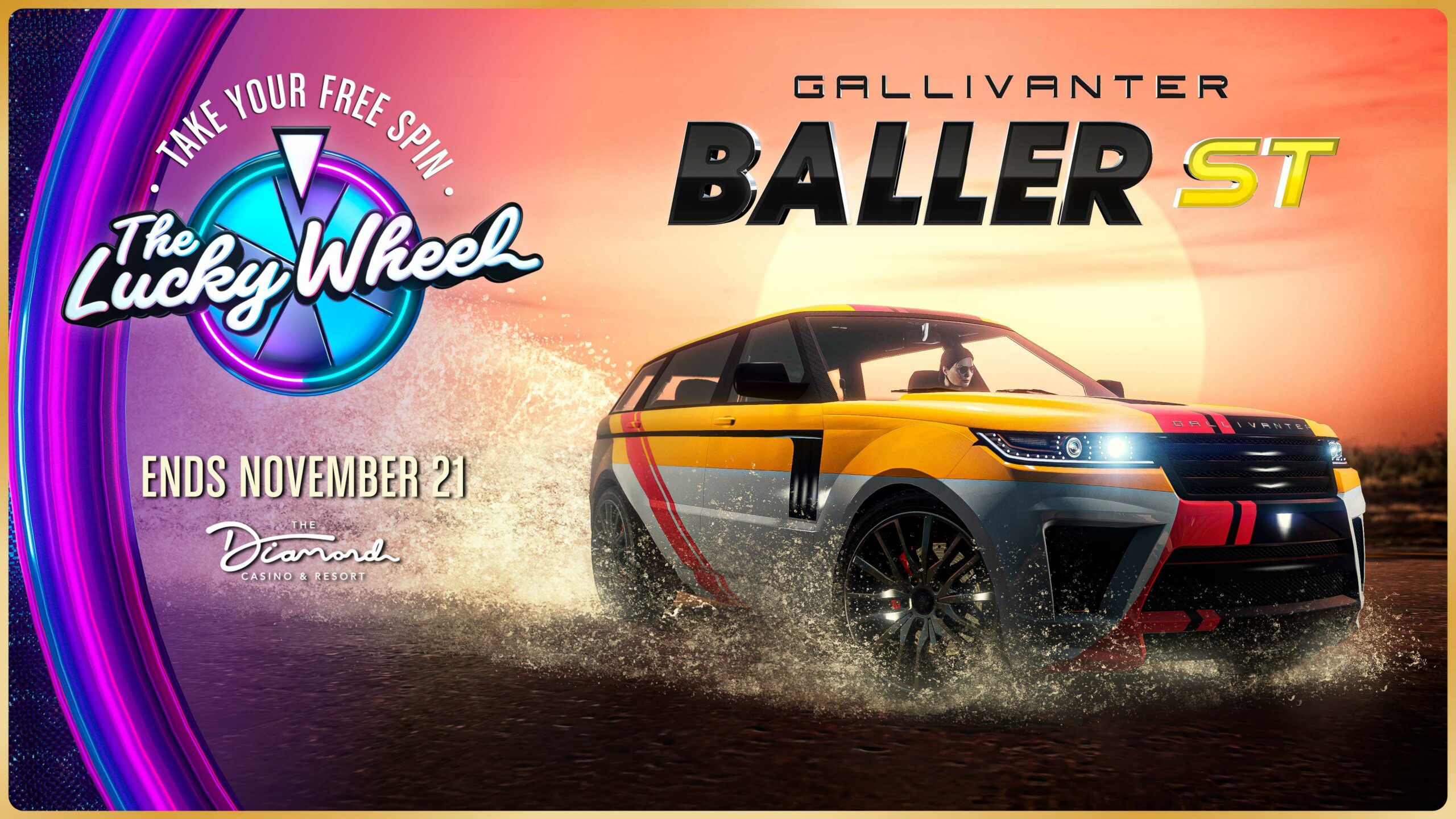 imagem do veículo Gallivanter Baller ST no GTA Online com logotipo da Roda da Fortuna