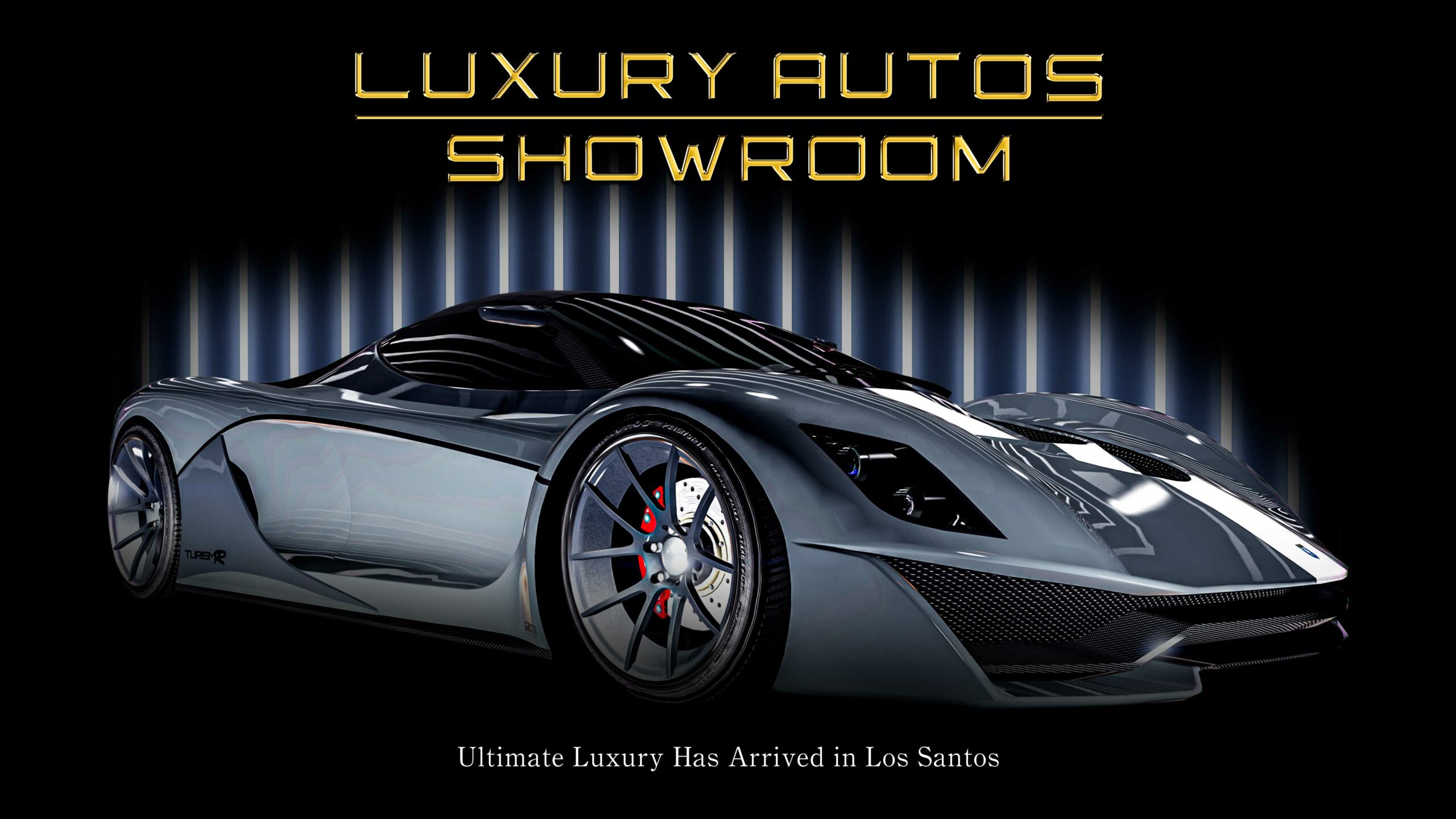 imagem de um veículo no GTA Online com o logotipo da Luxury Autos