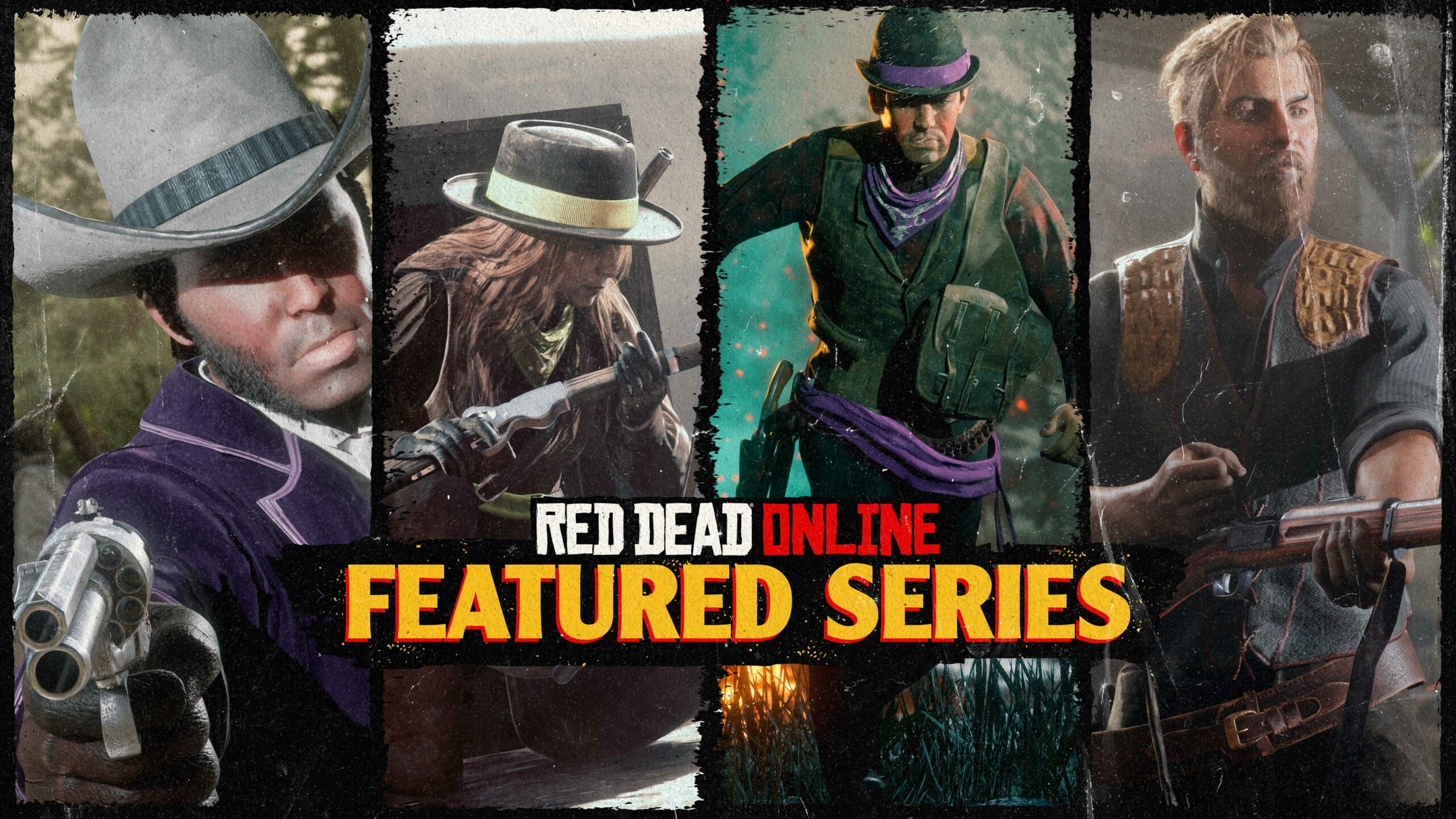 imagem de uma montagem com personagens de Red Dead Online e logotipo da Série em Destaque