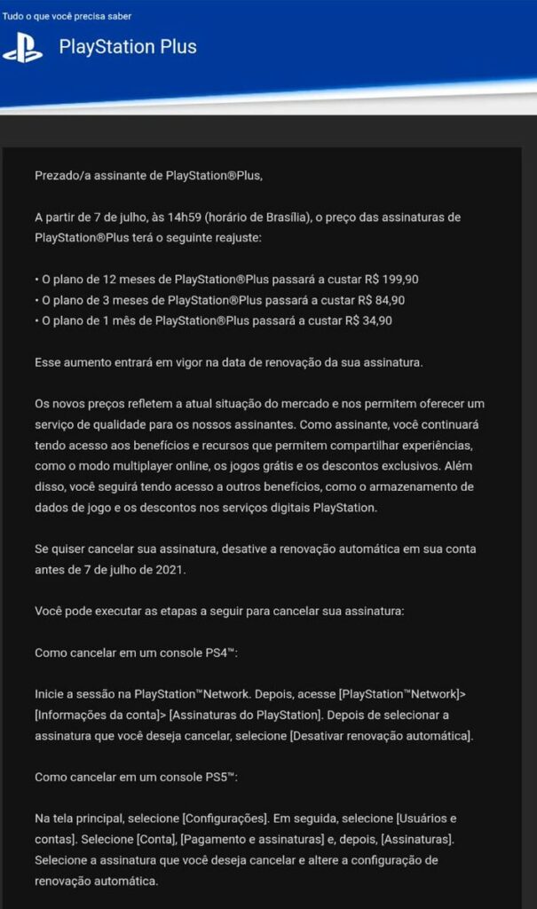 PS Plus Reajuste