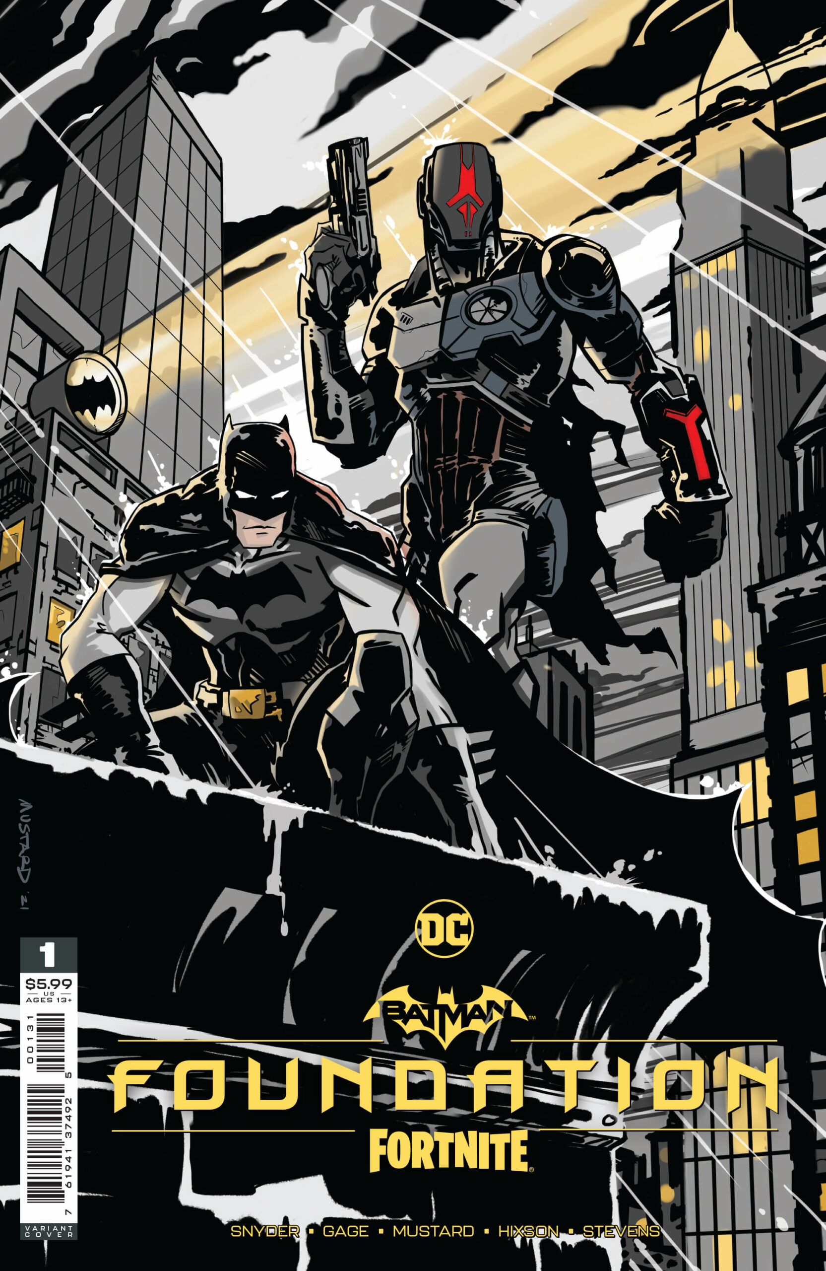 Capa variante do Batman/Fortnite: Fundação por Donald Mustard