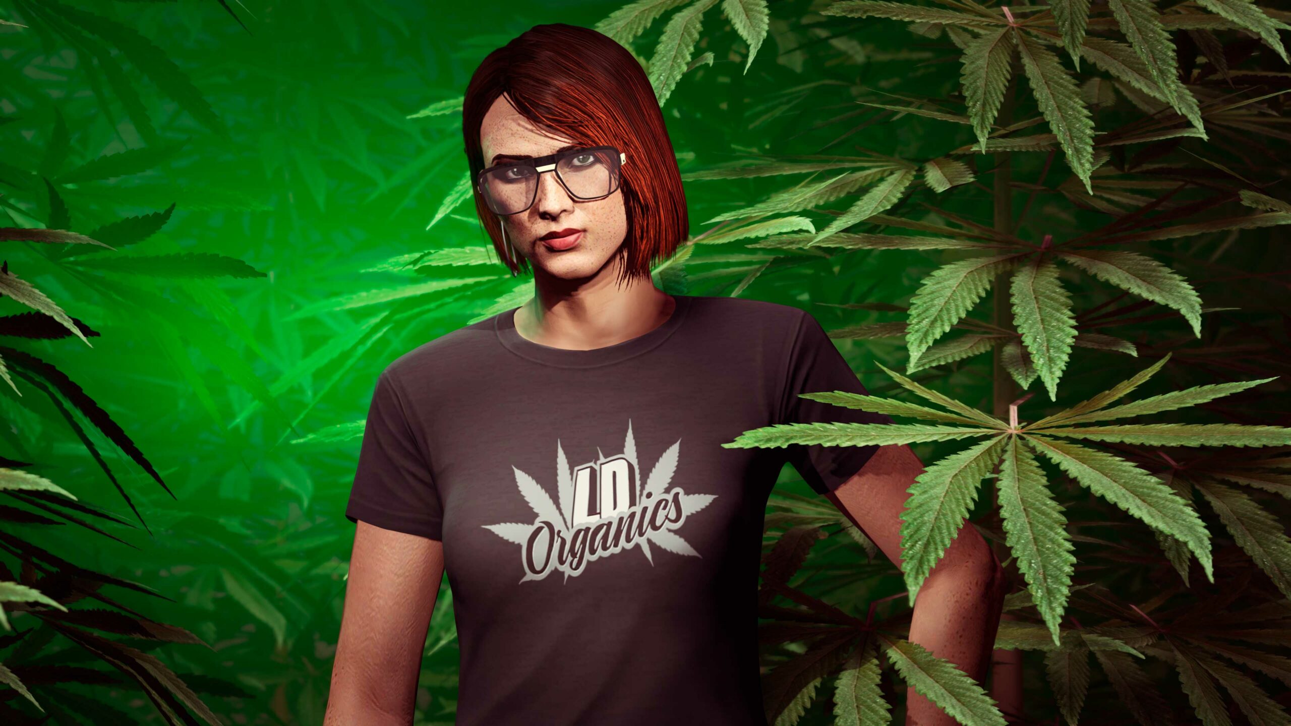 imagem de personagem no GTA Online usando a camiseta LD Organics preta