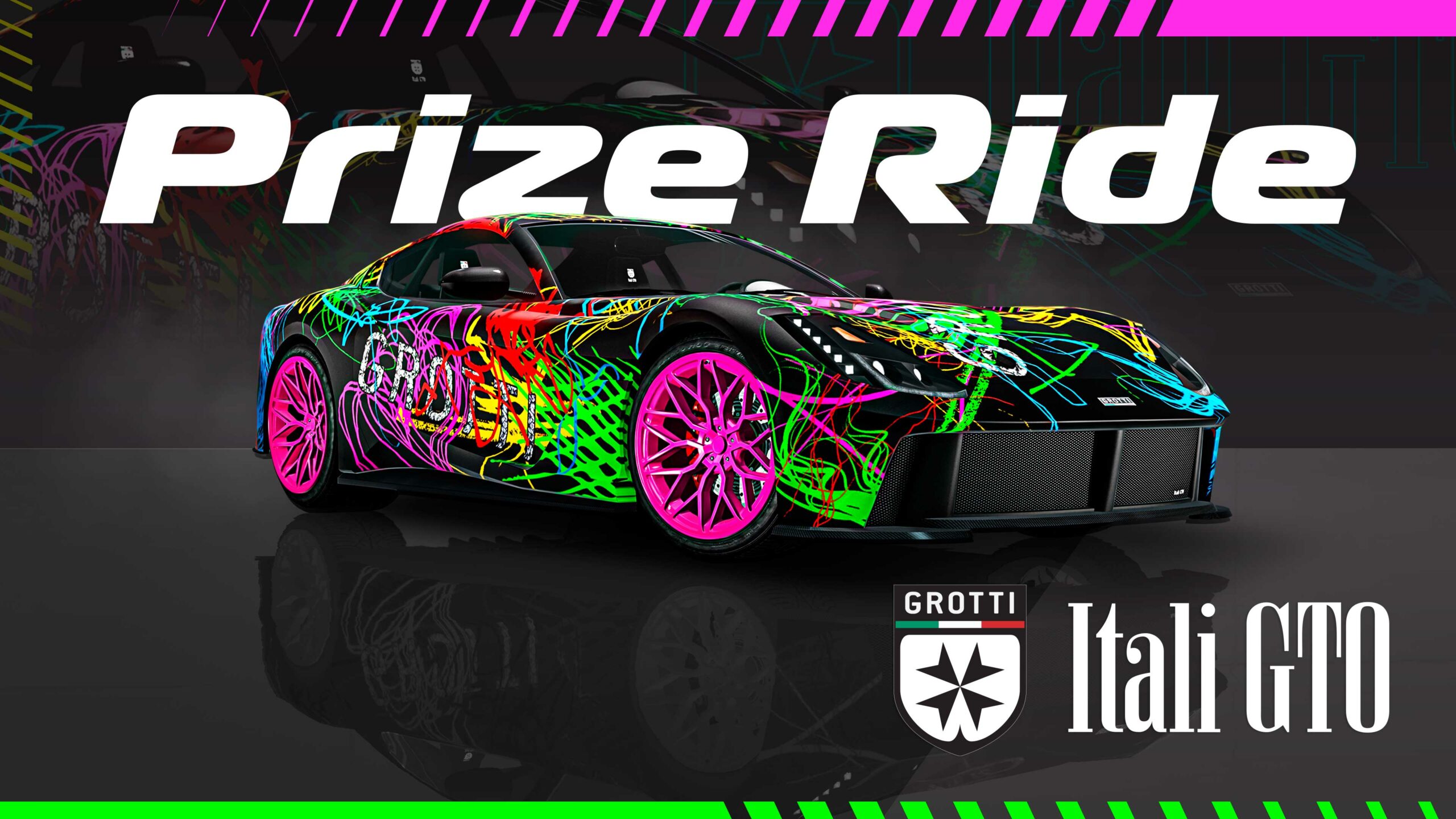 imagem do veículo-prêmio Itali GTO Prize Ride e logotipo