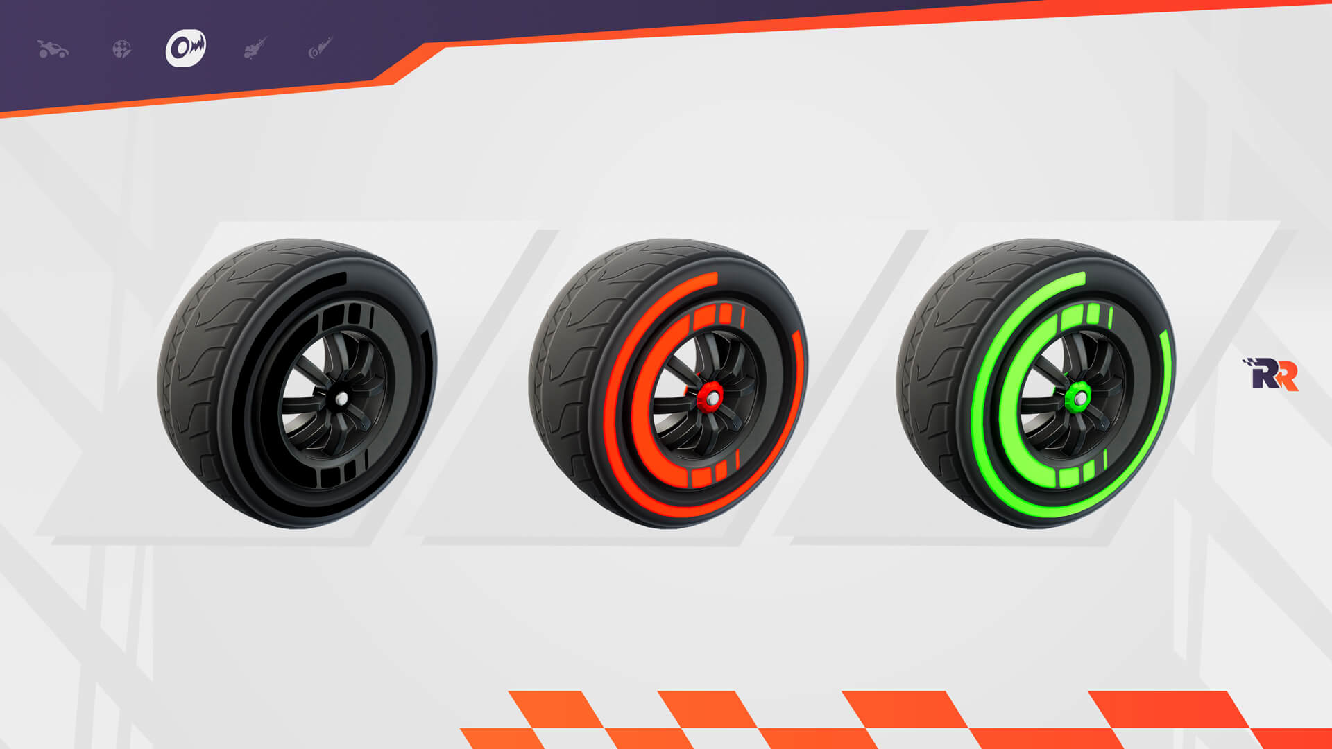 Fortnite Black Semi-Speed Wheels, Crimson Semi-Speed Wheels, and Forest Green Semi-Speed Wheels