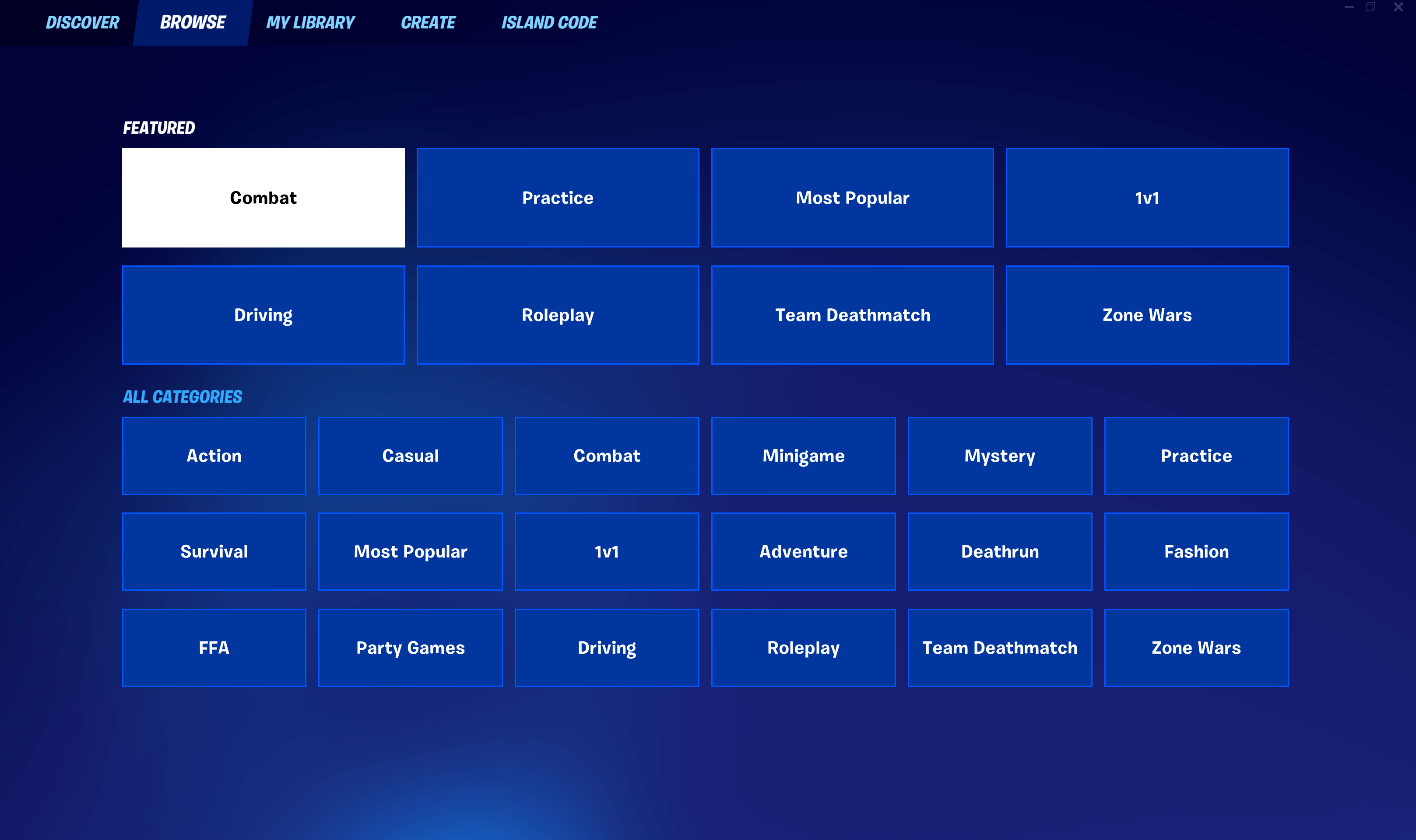 Fortnite Browse Menu