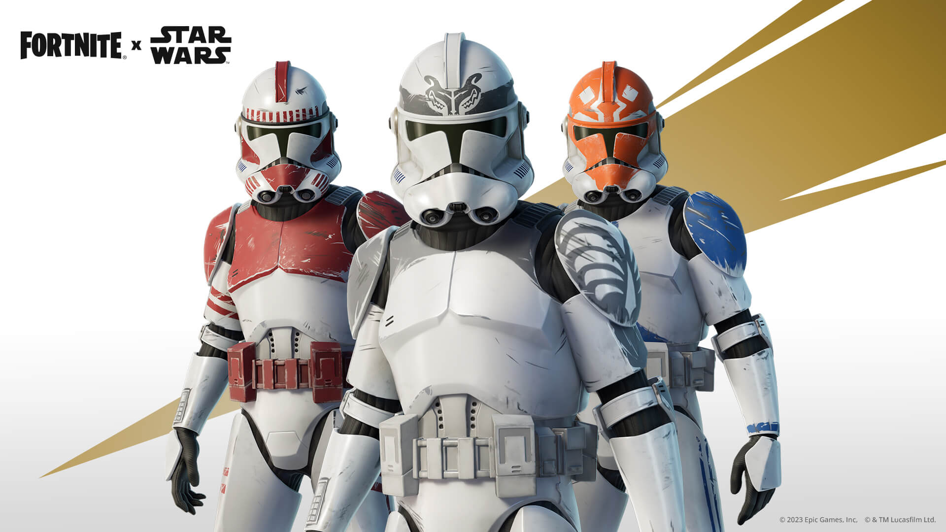 Trajes Guarda de Coruscant, Trooper da Matilha do Wolffe e Soldado Clone da Ahsoka do Fortnite