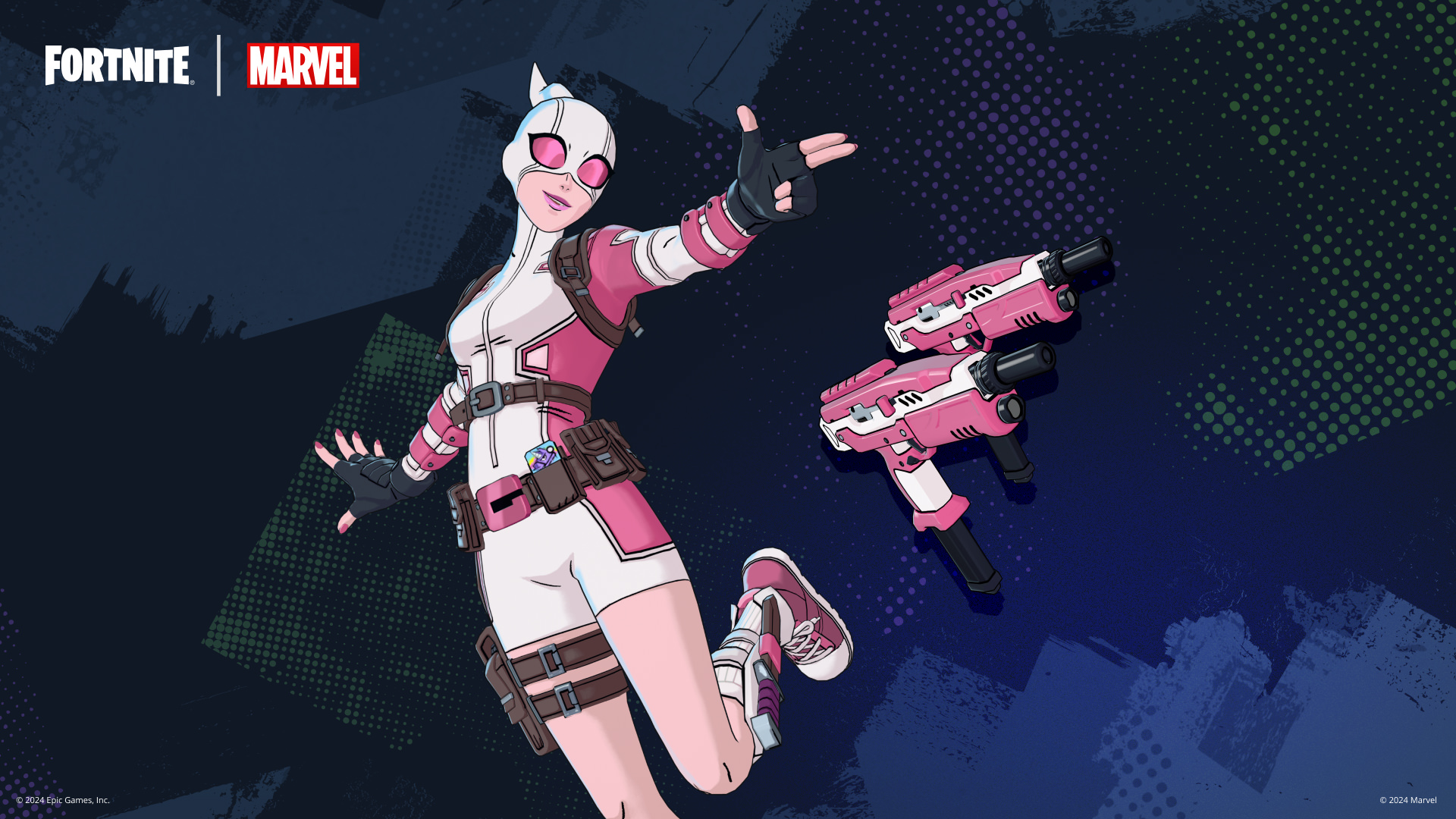 Gwenpool e Micrometralhadoras Duplas da Gwenpool do Fortnite