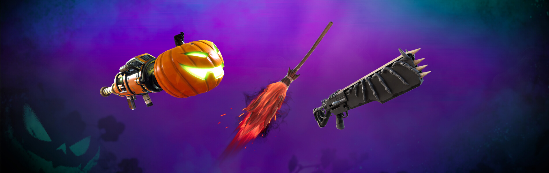 Fortnite Pumpkin Launcher, Witch Broom, and Wood Stake Shotgun