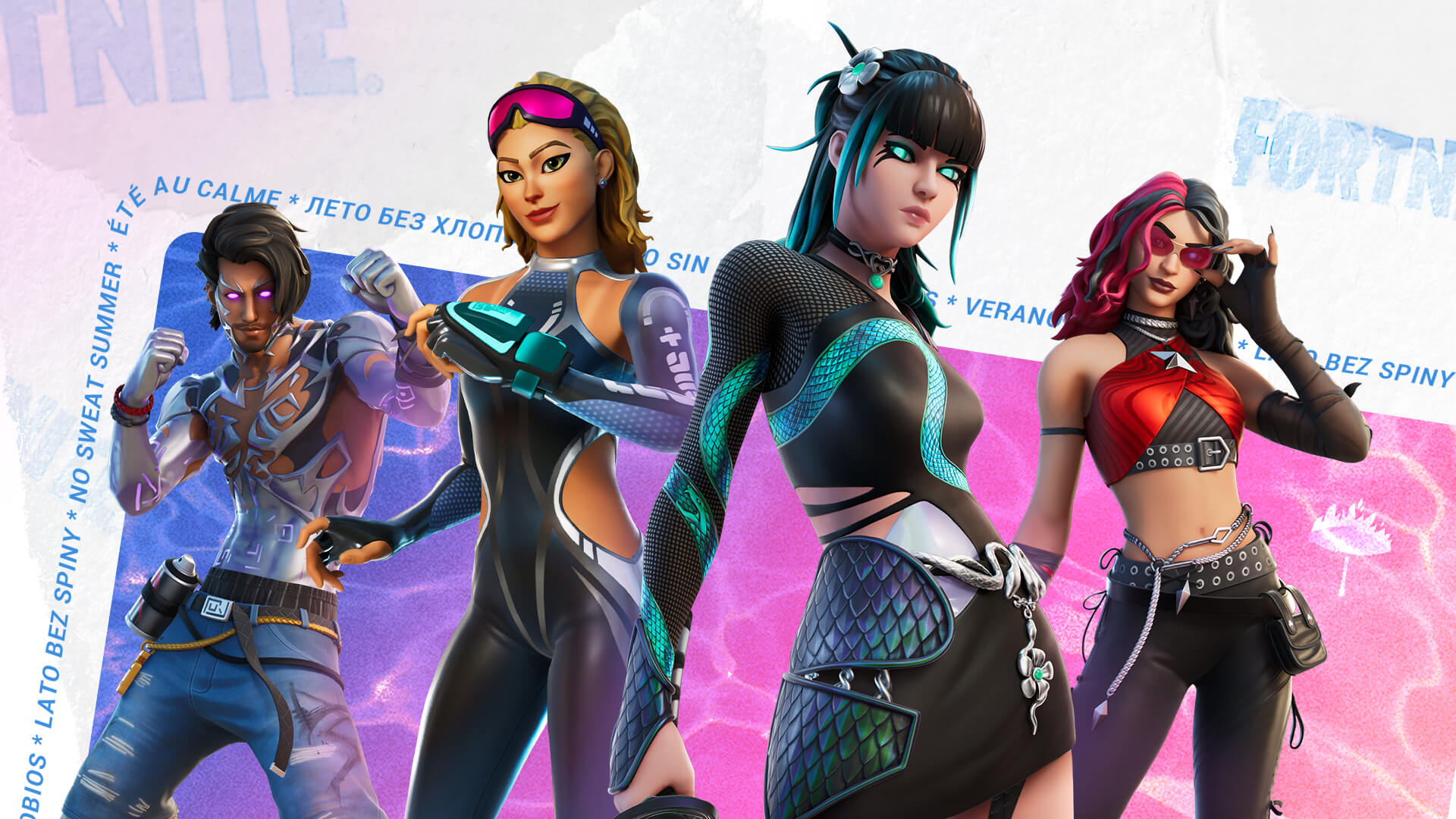 Fortnite Riptide Raz, Medley, Slayer Charlotte, and Undercover Kor