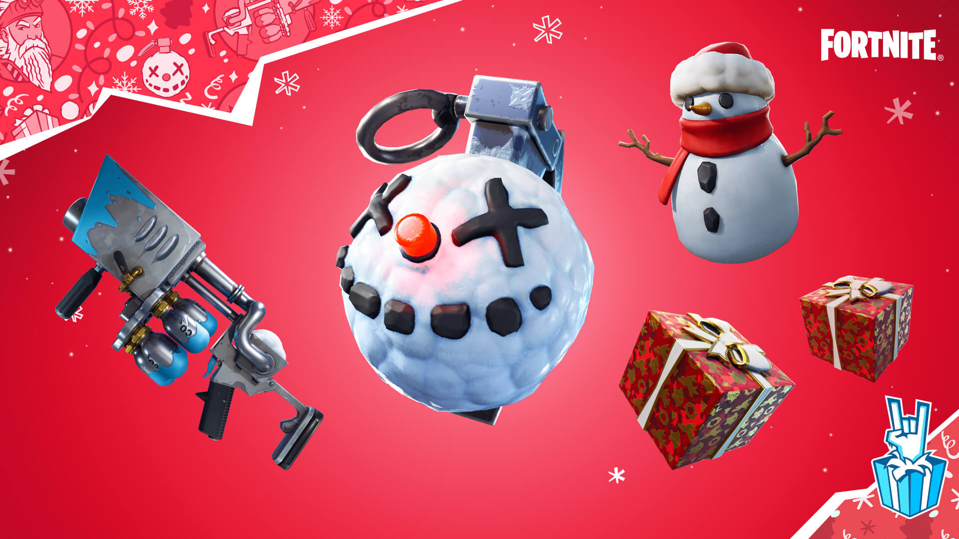 Fortnite Winterfest Snowball Launcher, Chiller Grenade, Sneaky Snowman, and Holiday Presents!