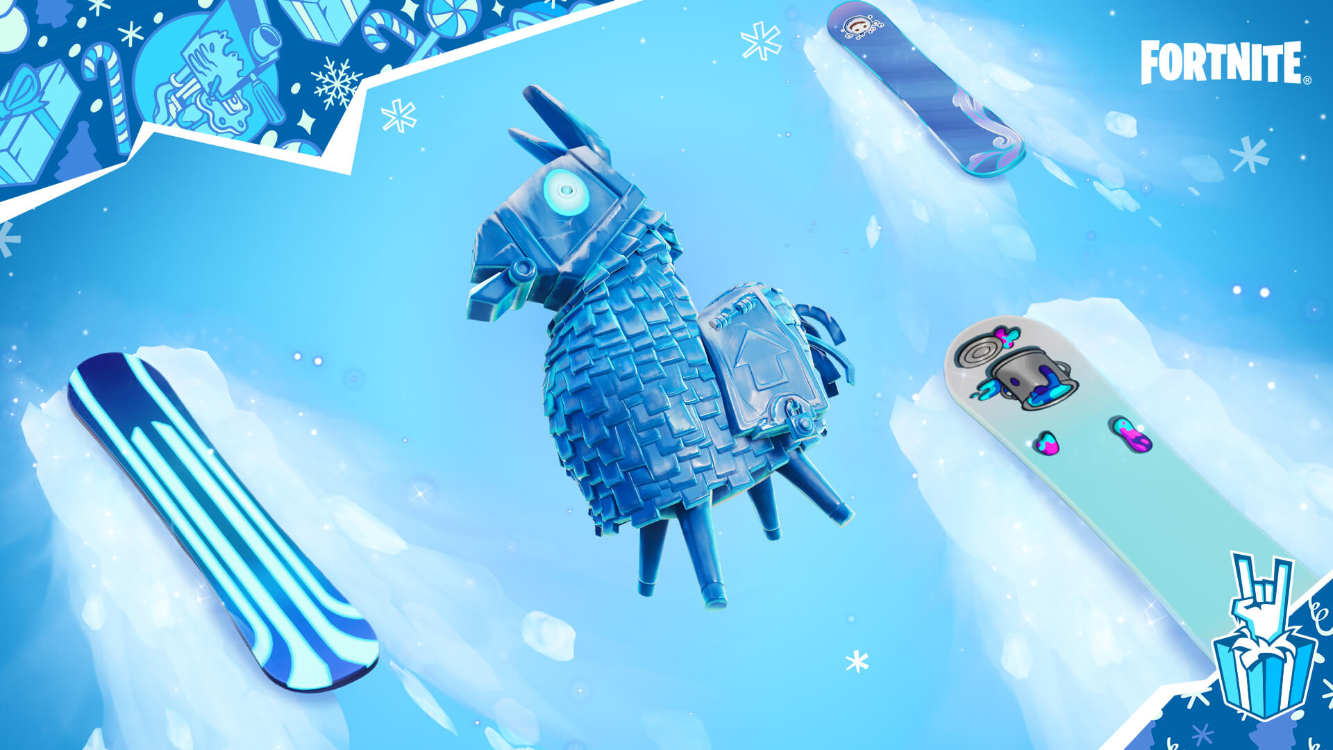 Fortnite Winterfest Snowmando Board Glider and Ffrosty Back Bling