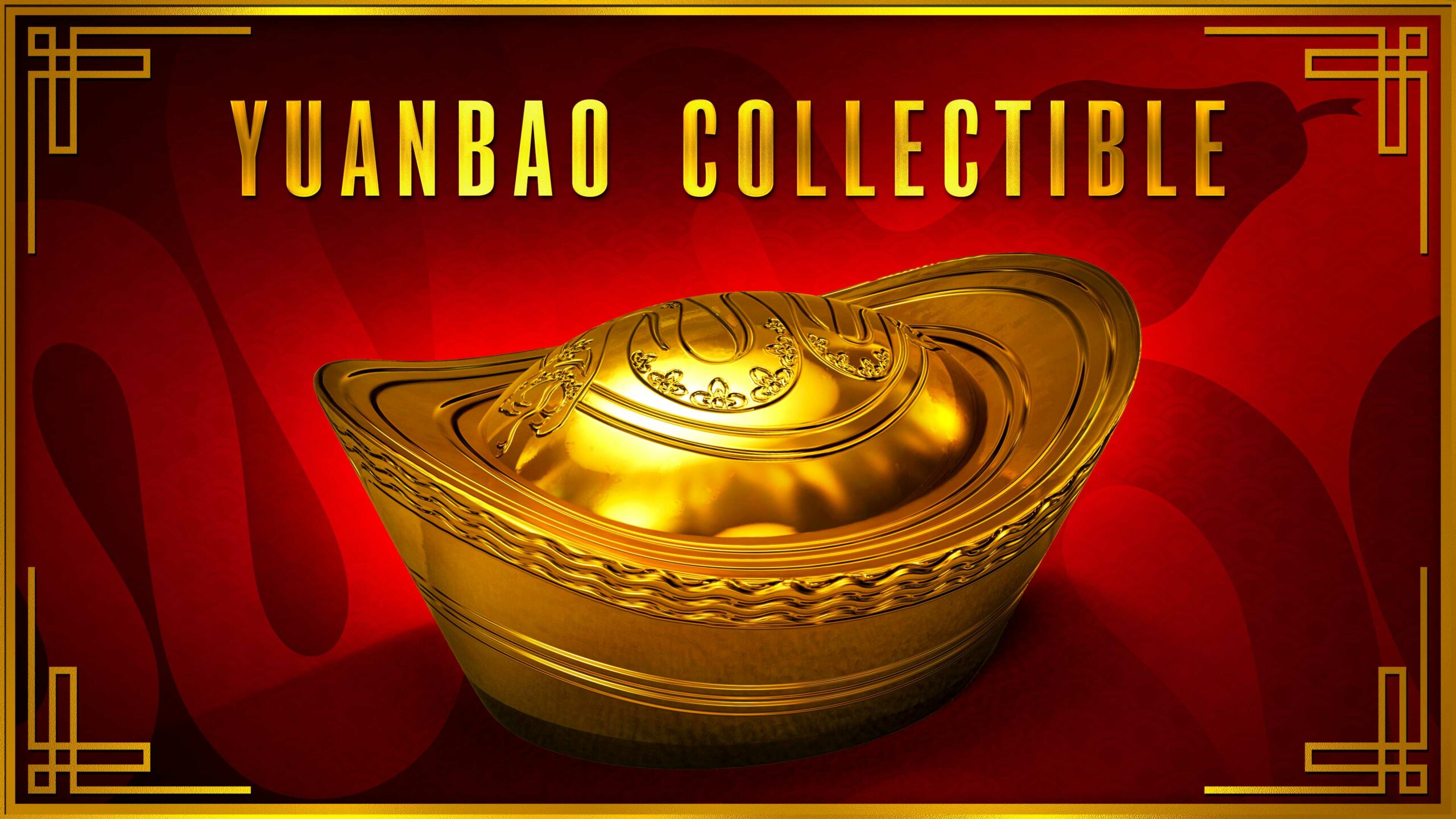 Pôster de Colecionáveis de Yunbao com um objeto de decoração dourado.