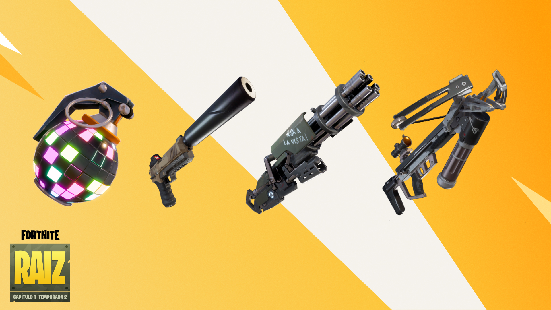 Fortnite OG Boogie Bomb Suppressed Pistol Minigun And Crossbow PT BR