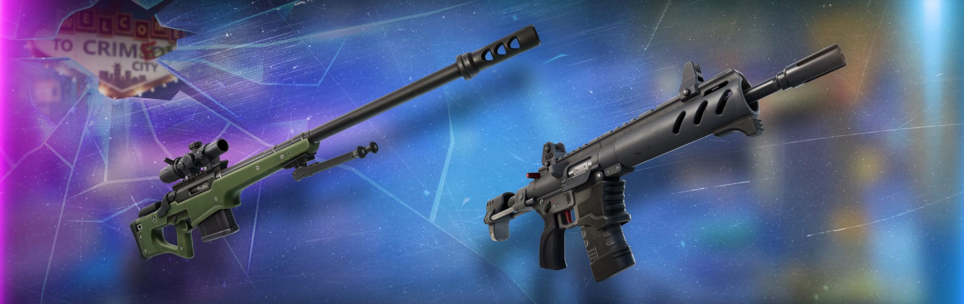 Rifle de Precisão Olho de Falcão e Rifle de Assalto Dano Colateral — Battle Royale do Fortnite: Fora da Lei